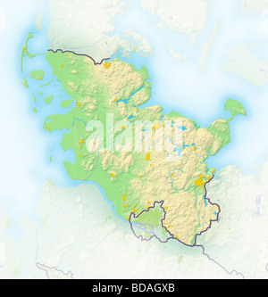 Schleswig-Holstein, Bundesland, schattierte Reliefkarte. Stockfoto