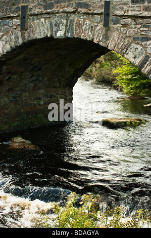 East Dart River fließt unter Brücke bei Postbridge, Dartmoor, Devon, UK Stockfoto