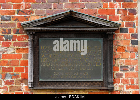 Gedenktafel am Ende des 19. Jahrhunderts Schriftsteller Austens Haus, Chawton, Hampshire UK Fom 1809 bis 1817 lebte. Stockfoto