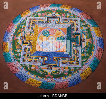 Mandala auf dem Boden von einem Kloster, Chemery, Ladakh, Jammu und Kaschmir, Indien Stockfoto