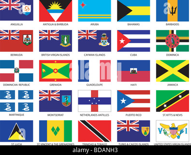 Komplettes Set von 25 Karibik-Flags Stockfoto