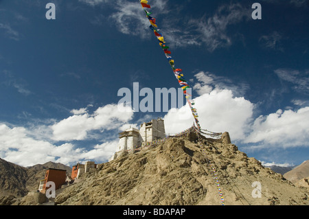 Fort und Gompa auf einem Hügel, Sieg Fort, Namgyal Tsemos Gompa, Leh, Ladakh, Jammu und Kaschmir, Indien Stockfoto