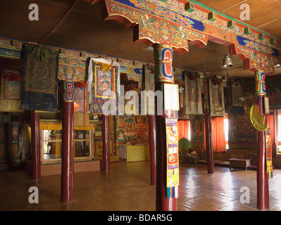 Interieur eines Klosters Likir Kloster, Ladakh, Jammu und Kaschmir, Indien Stockfoto