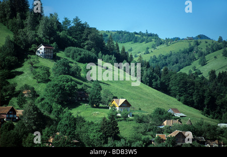 Alpine Häuser in den Karpaten in der Nähe von Kleie, Siebenbürgen, Rumänien Stockfoto