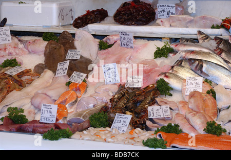 Fisch auf einem Fischhändler Marktstand in London Stockfoto