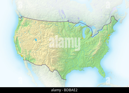 Physische Karte der Vereinigten Staaten von Amerika. Geographie und Topographie der USA 