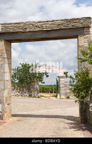 Clos De La Perriere de Vougeot Domaine Bertagna Monopol premier Cru Weingut Eingang durch das steinerne Tor in Vougeot gesehen Stockfoto