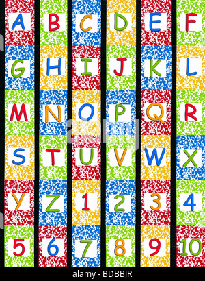 Alphabet und Zahlen abstrakte Kunst auf Marmor Bücher, Ausschnitt, ausgeschnitten, original-Kunst von (c) Caroline P. Digonis 2009 Stockfoto