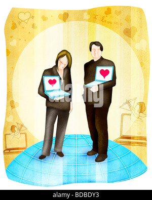 Mann und eine Frau, die mit laptops Stockfoto