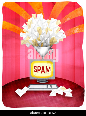 Nahaufnahme von Spam mails mit Desktop-PC Stockfoto