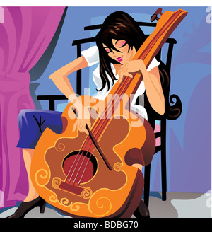 Frau spielt ein cello Stockfoto