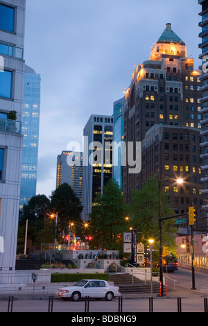 Abend in der Innenstadt von Vancouver, British Columbia, Kanada Stockfoto