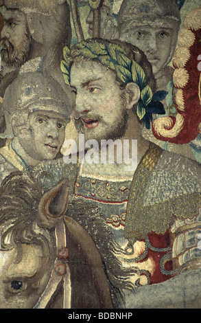 Potrait von Publius Cornelius Scipio Africanus (235-183BC) (Scipio der ältere). Römischer Staatsmann & General. c17th französischer Gobelin. Stockfoto