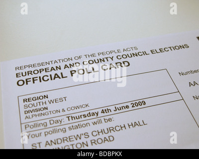 UK-Polling-Karte für europäische und County Council Wahlen 2009 Stockfoto