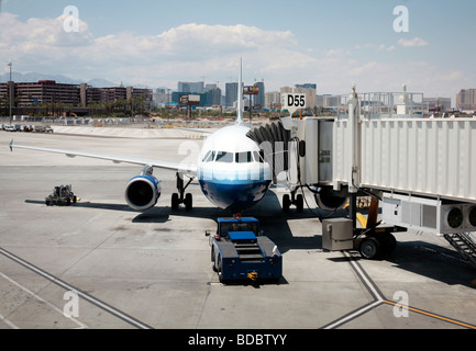 Ein Flugzeug der United Airlines am Flughafen Las Vegas, USA. Stockfoto