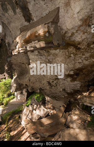 Indonesien Sulawesi Tana Toraja Kete Kesu alten geschnitzt Holzsärge Fäulnis im Dorf Gräberfeld Stockfoto