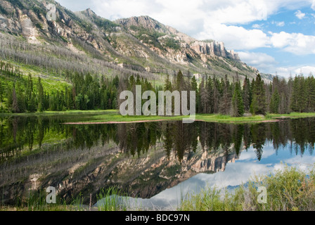 Reflexionen in einem See entlang Chief Joseph Scenic Byway in Wyoming