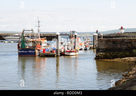 Angelboot/Fischerboot am Burry Port Hafen Carmarthenshire Wales Cymru Stockfoto