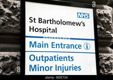 Ortseingangsschild nach der St.-Bartholomäus Krankenhaus London uk Stockfoto