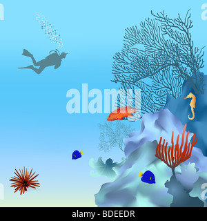 Korallenriff mit Fischen. Stockfoto