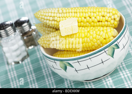 Dampfende Maiskolben mit butter Stockfoto