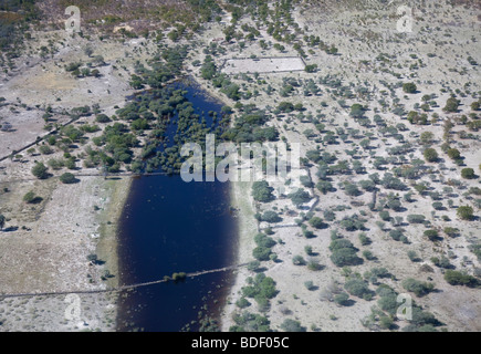 Überfluteten Lagune im Okavango-Delta im Norden Botswanas, aus einem kleinen Cessna Flugzeug fotografiert. Stockfoto