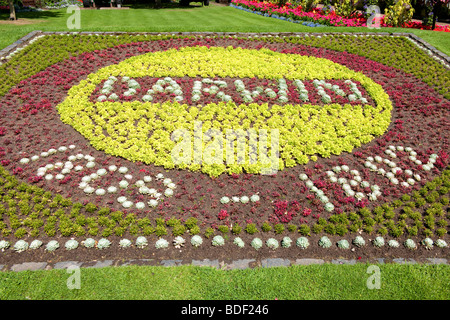 Blumenbeet zum Gedenken an Charles Darwin auf dem Gelände des Shrewsbury Castle Stockfoto