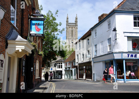 Marienkirche aus oberen High Street, Andover, Hampshire, England, Vereinigtes Königreich Stockfoto