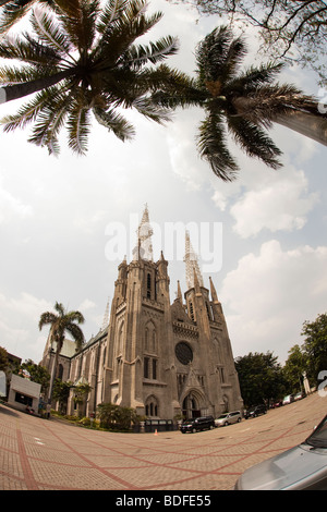 Indonesien, Java, Jakarta, Ansicht römisch-katholische Kathedrale, fisheye Linse Stockfoto