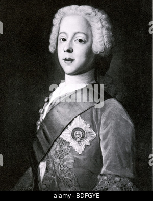 Prinz CHARLES EDWARD STUART - Bonnie Prince Charlie - ein Stich nach dem Gemälde von Louis Blanchet Stockfoto