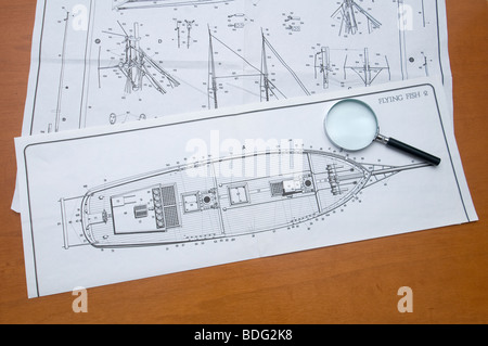 Bauplan eines Modells der alten Schiff Stockfoto