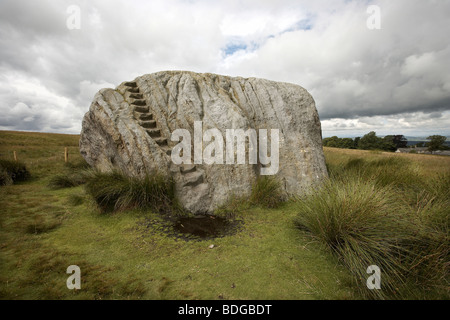 Die großen Stein, der großen Stein von Fourstones, bedeckt in Antike und moderne Graffiti, Tatham Fells, Lancashire. Stockfoto