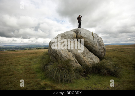 Die großen Stein, der großen Stein von Fourstones, bedeckt in Antike und moderne Graffiti, Tatham Fells, Lancashire. Stockfoto