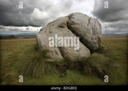 Die großen Stein, der großen Stein von Fourstones, bedeckt in Antike und moderne Graffiti, Tatham Fells, Lancashire. Stockfoto