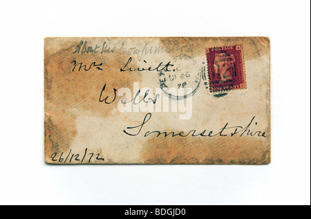 Ein original Umschlag datiert 1872 mit Poststempel und Penny roten Stempel. Stockfoto