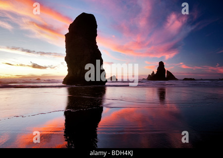 Ebbe und Sonnenuntergang Reflexion an Samuel H. Boardman State Scenic Korridor. Oregon Stockfoto