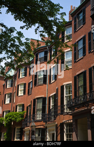 Klassische Backstein-Häuser der reichen Gnade LOUISBURG SQUARE auf BEACON HILL - BOSTON, MASSACHUSETTS Stockfoto