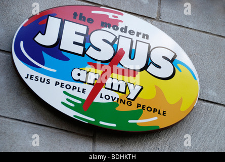 Jesus Army UK evangelische christliche Organisation Logo vor London Jesus Centre Sitz Stockfoto