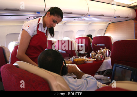 Erstklassiges Frühstück Kingfisher Airlines Flugzeug Stockfoto