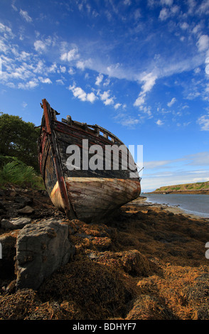 Eine verlassene Fischerboot bei Croig auf der Isle of Mull, in der Nähe von Dervaig. Stockfoto