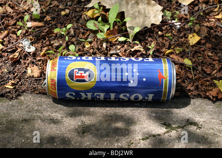 Leere Dose fördert Bier Links am Straßenrand verworfen. Stockfoto