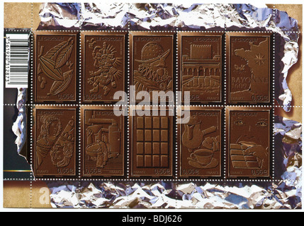 Französische mint Briefmarken, Schokolade Thema 2009 Stockfoto
