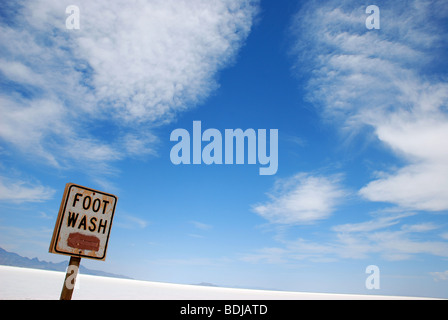 Fußwaschung Zeichen auf den Bonneville Salt Flats, Utah, USA Stockfoto