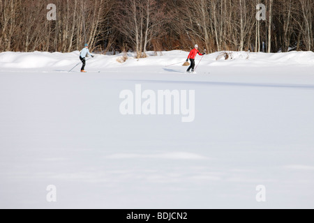 Paar Cross Country Ski, Whistler, British Columbia, Kanada Stockfoto