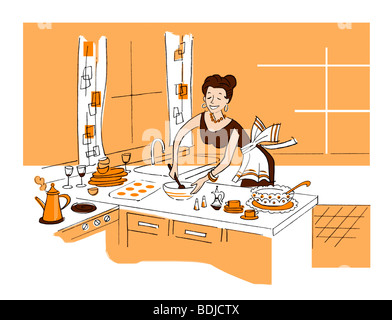 Darstellung der Frau, die Vorbereitung für das Abendessen Stockfoto