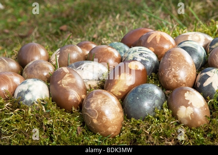 Bunte Ostereier in Rasen Stockfoto