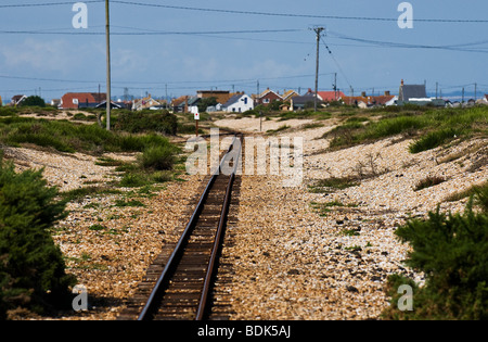 Die Romney, Hythe und Dymchurch Railway 15-Zoll Spur in Dungeness in Kent. Stockfoto