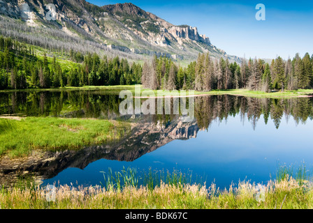 Reflexionen in einem See entlang Chief Joseph Scenic Byway in Wyoming.