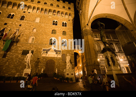 Piazza della Signoria in der Nacht, Florenz, Italien Stockfoto