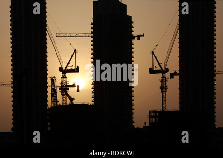 Bau der neuen Wolkenkratzer in Downtown Dubai, Dubai, Vereinigte Arabische Emirate Stockfoto